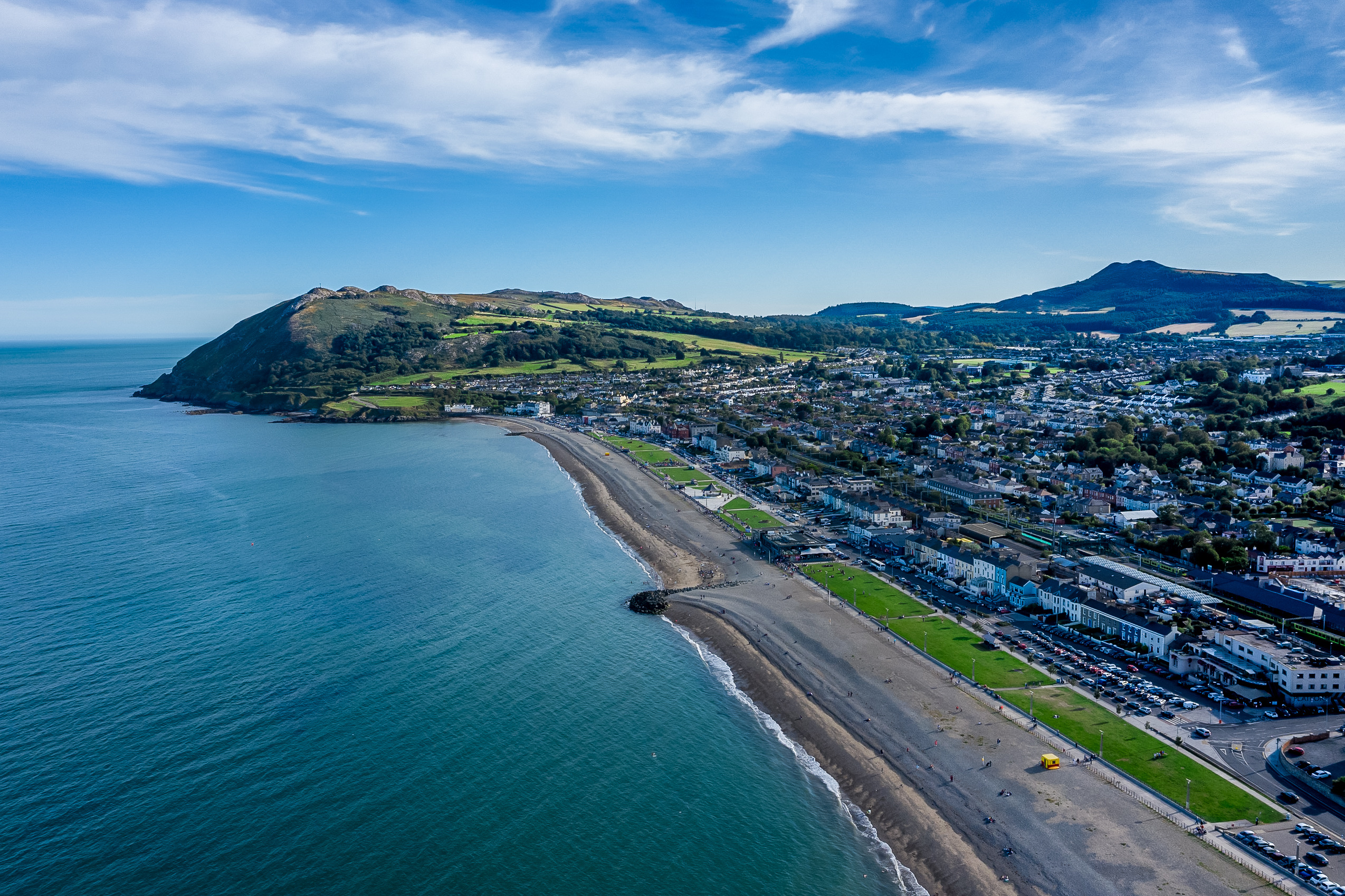 Aerial view of Bray a coastal town in north County Wicklow, Ireland