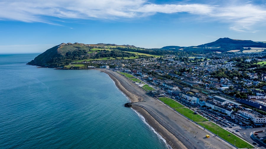 Aerial view of Bray a coastal town in north County Wicklow, Ireland