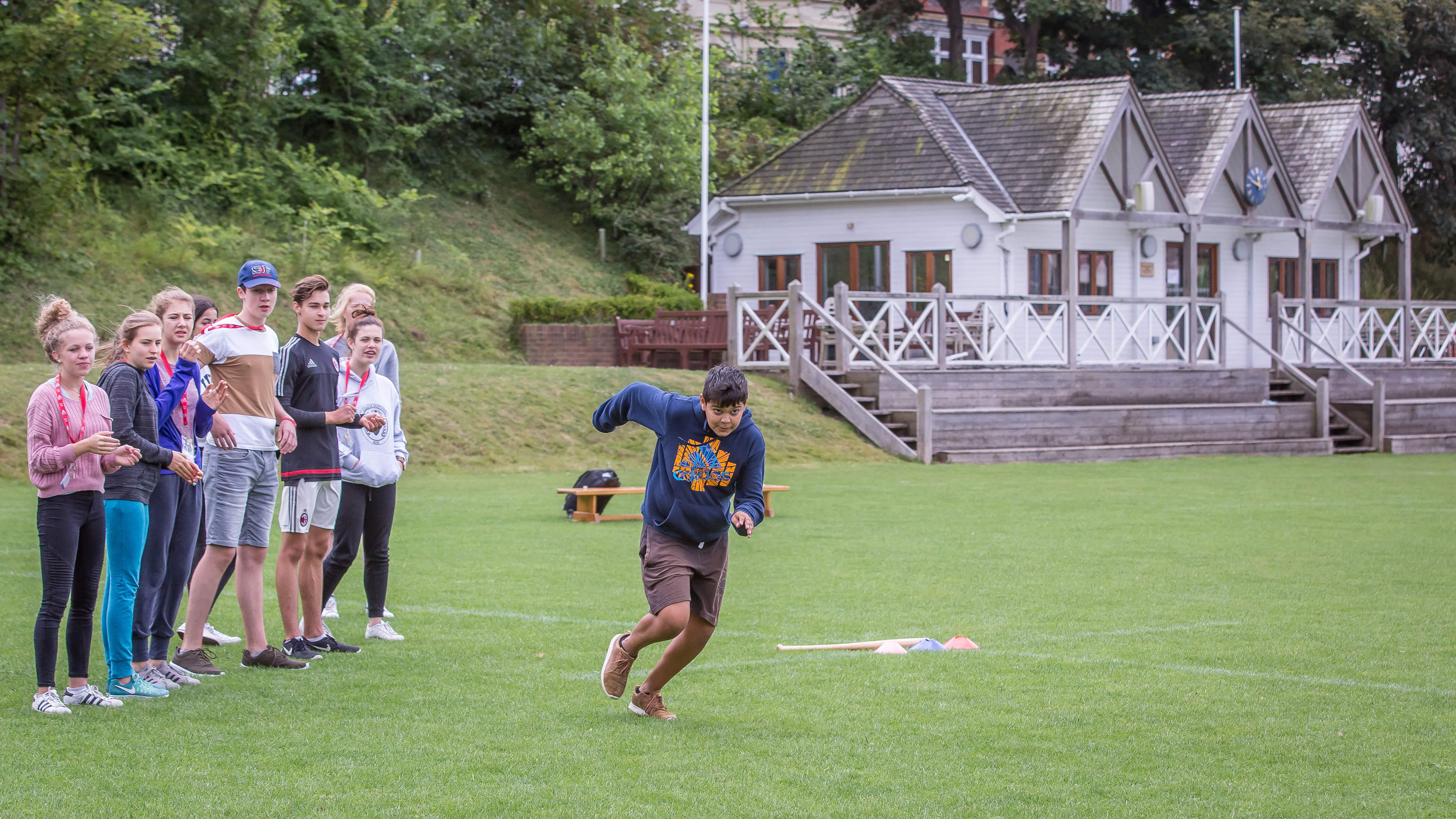 Students on a field during an activity