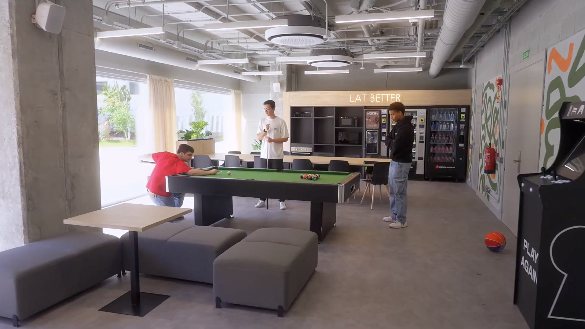 Students in recreational room in Madrid