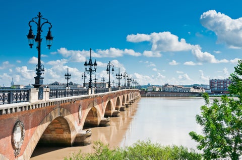 Pont de Pierre crossing Garonne River at Bordeaux City Center, France