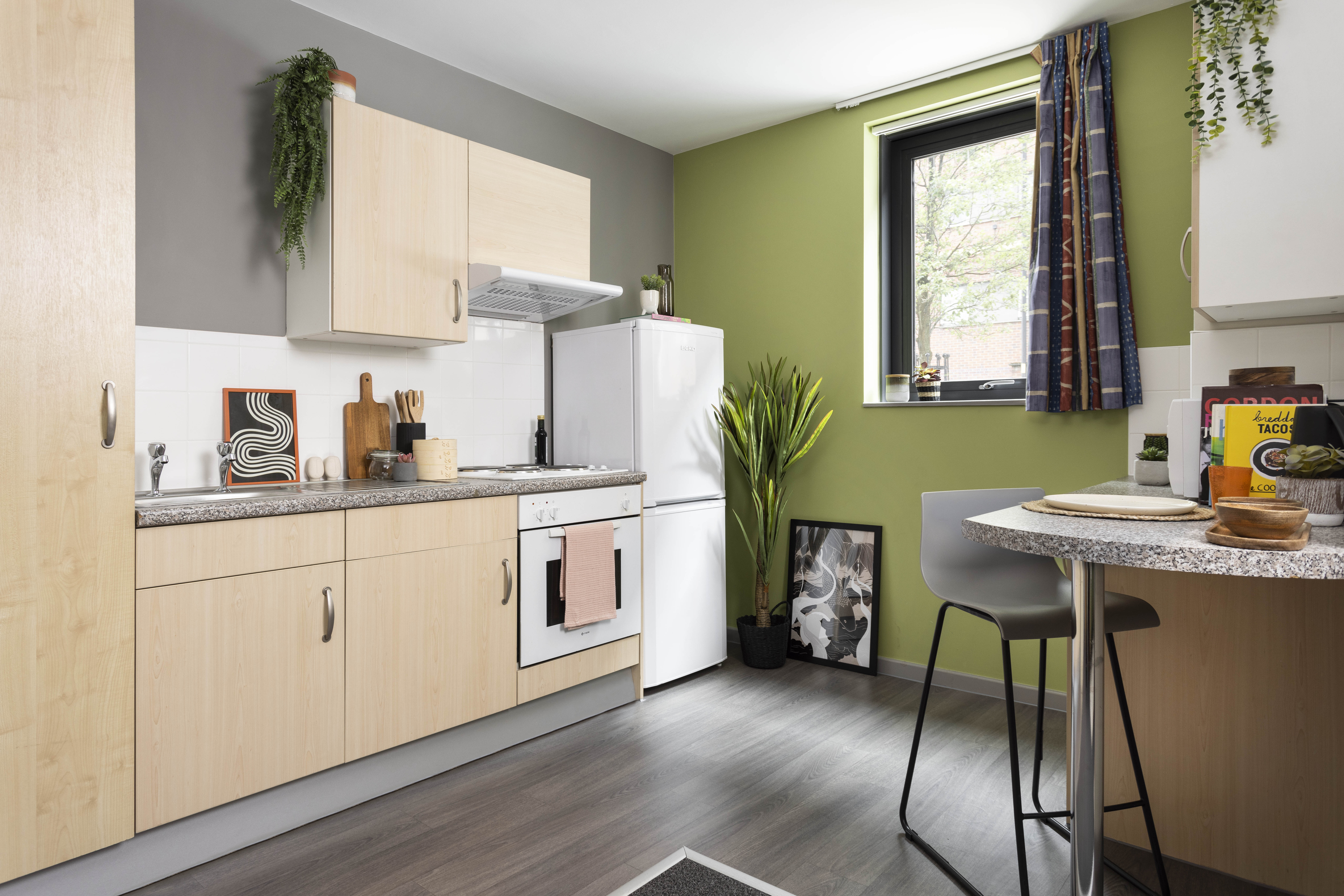 Kitchen of studio at Piccadilly Point Manchester