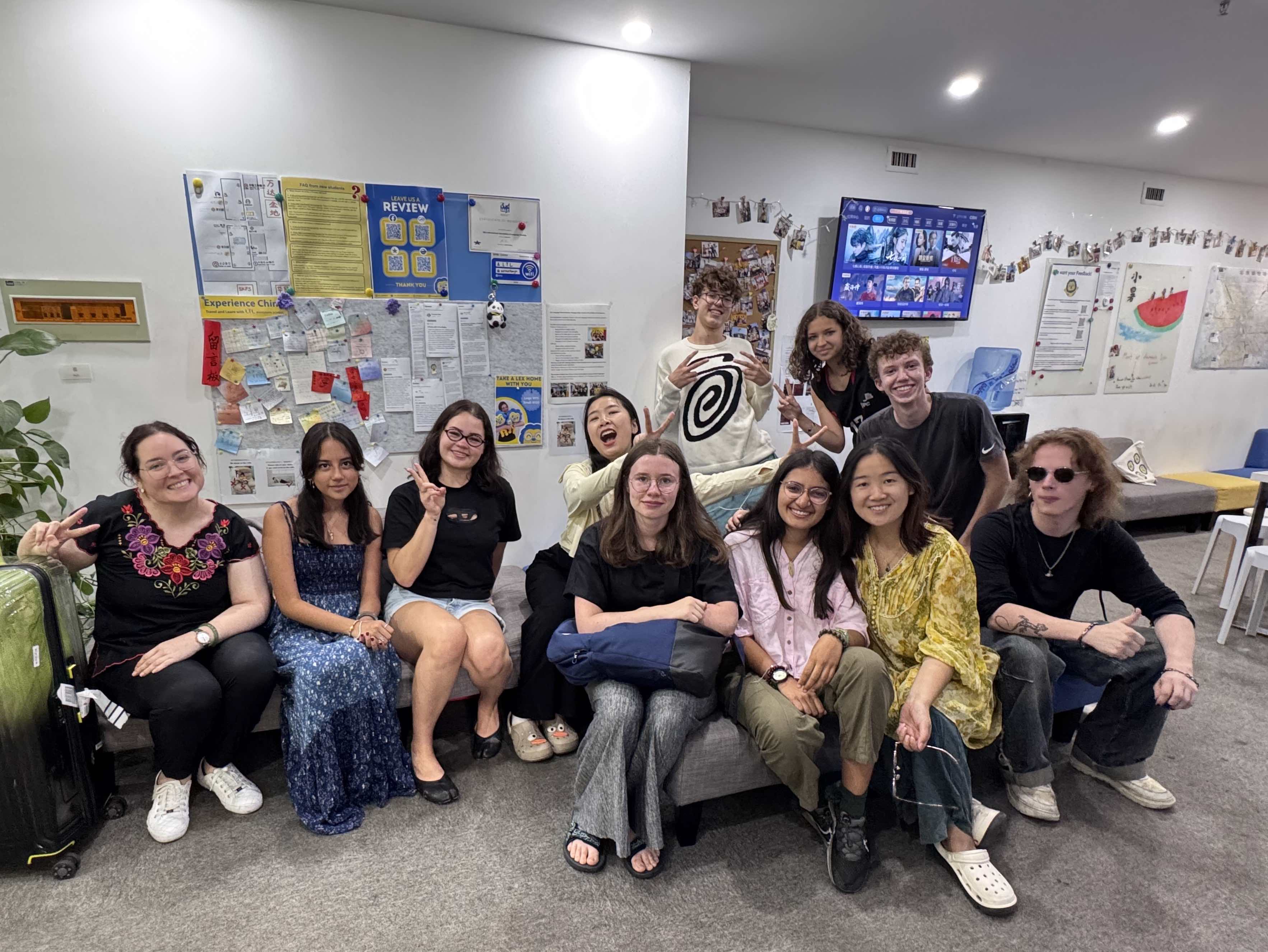 A group of students in the common area at LTL Beijing