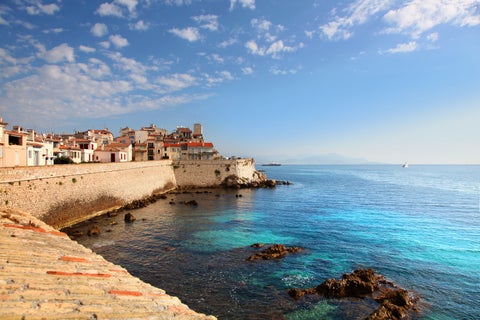 Seaside at Antibes with its vibrant blue ocean, France