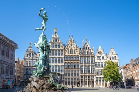 The central fountain of Brabo in Old town square of Antwerp in Belgium