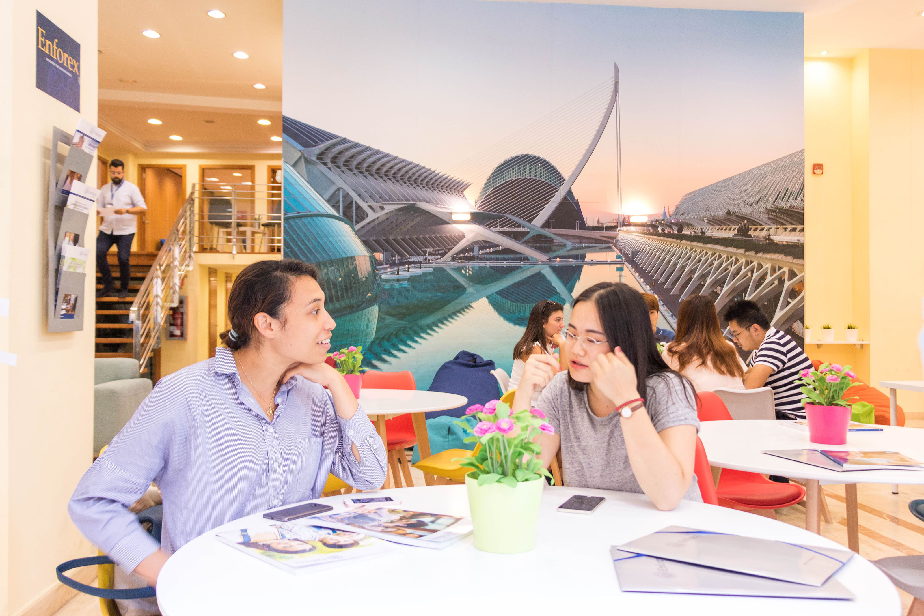 Students studying in communal area at Enforex Valencia