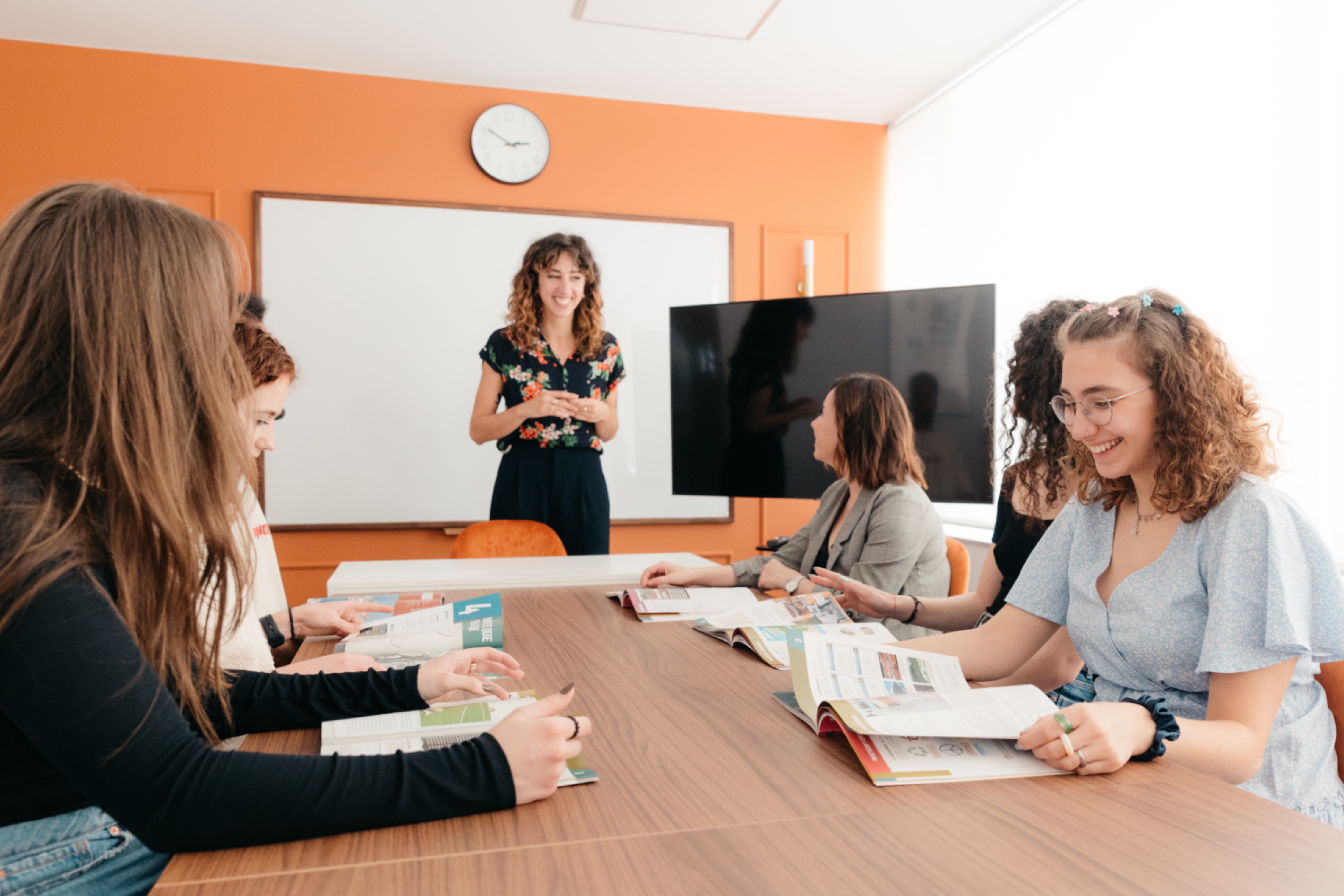 A teacher in front of her students