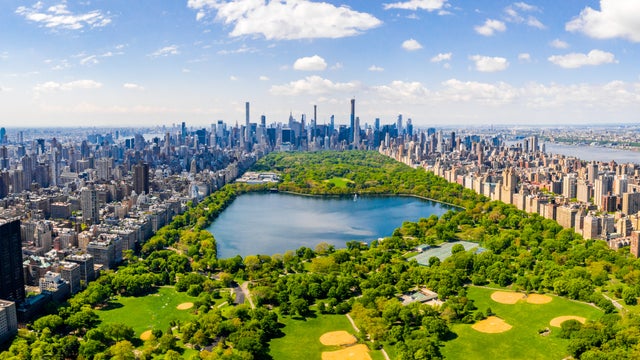 Aerial view of New York City with Central Park in the middle, Manhattan