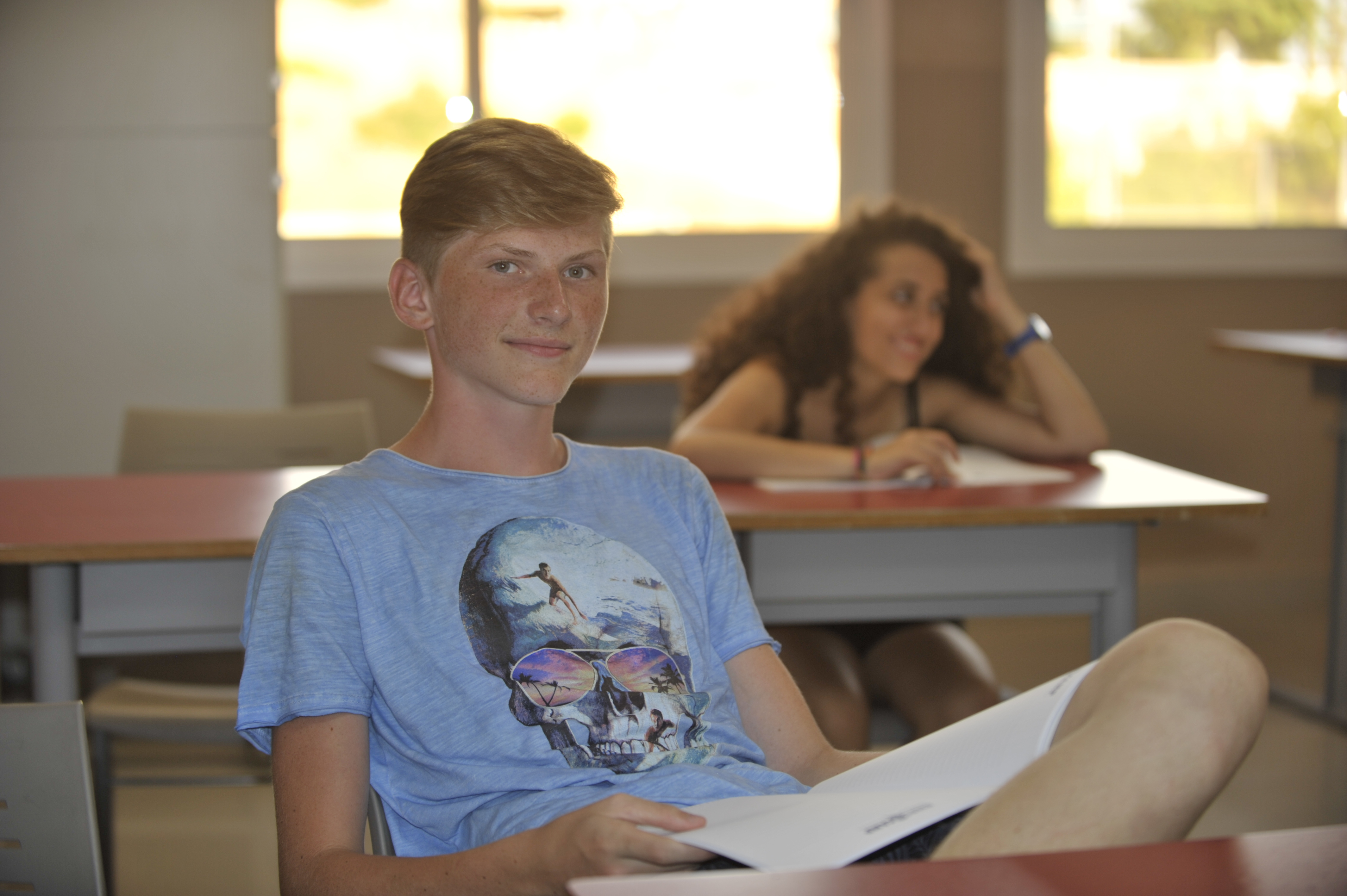 Two students in class at the Málaga Summer Camp