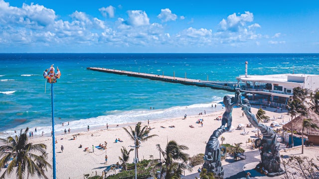 Famous Mermaid Statue at public beach in Playa del Carmen in Mexico