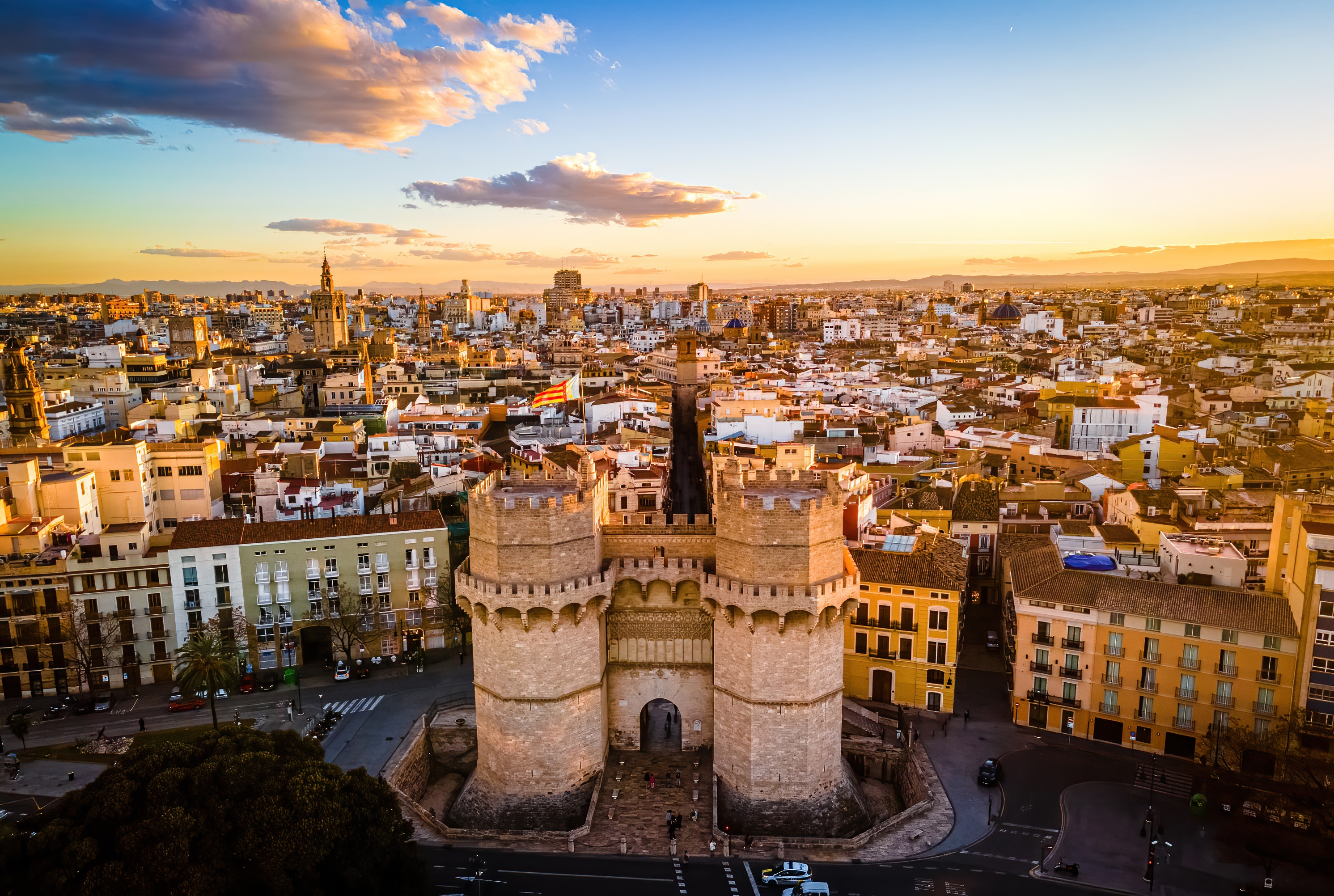 Historic gates of the old city walls in Valencia, Spain, with detailed stonework