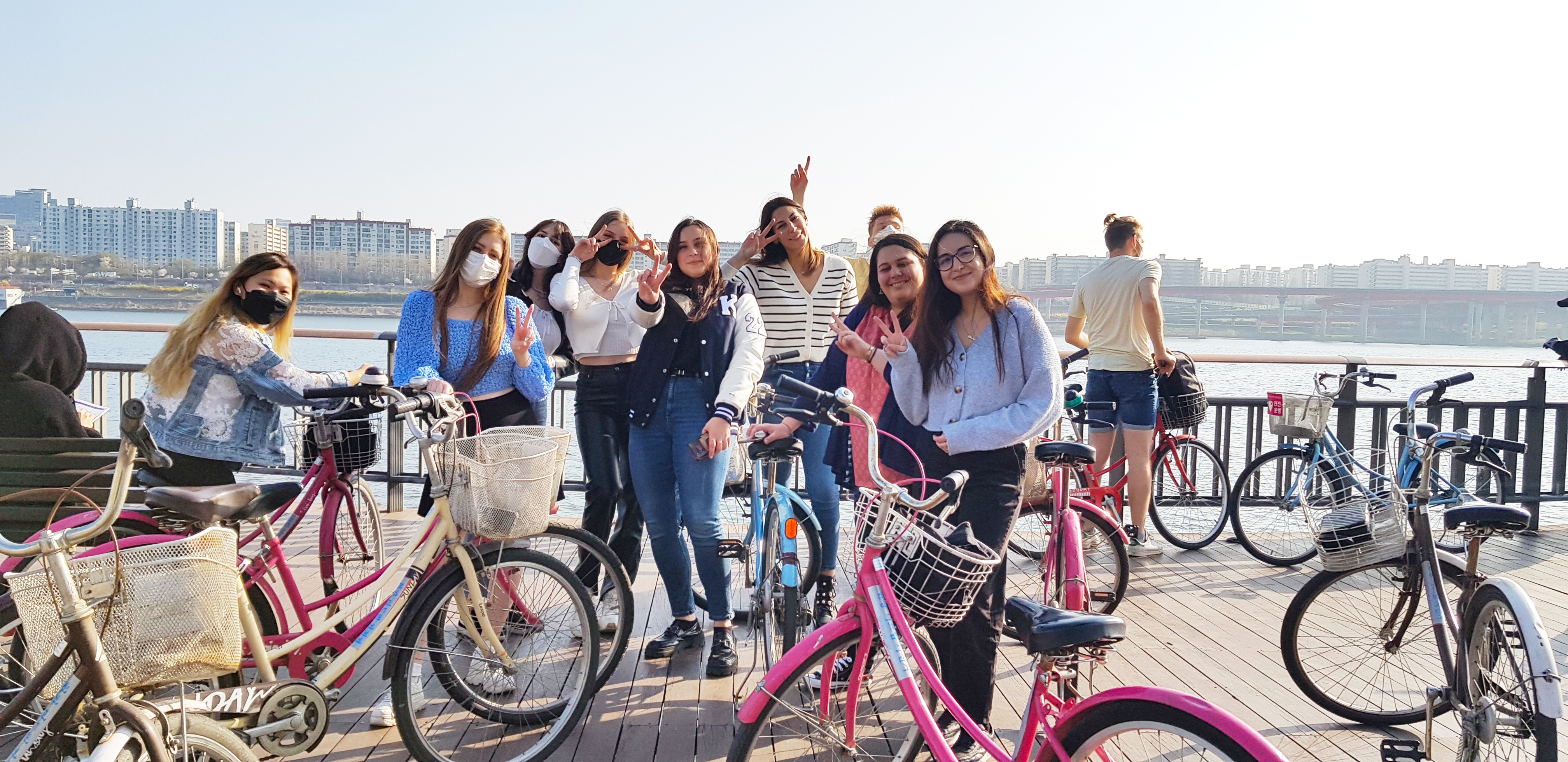 A group of students during a bike ride