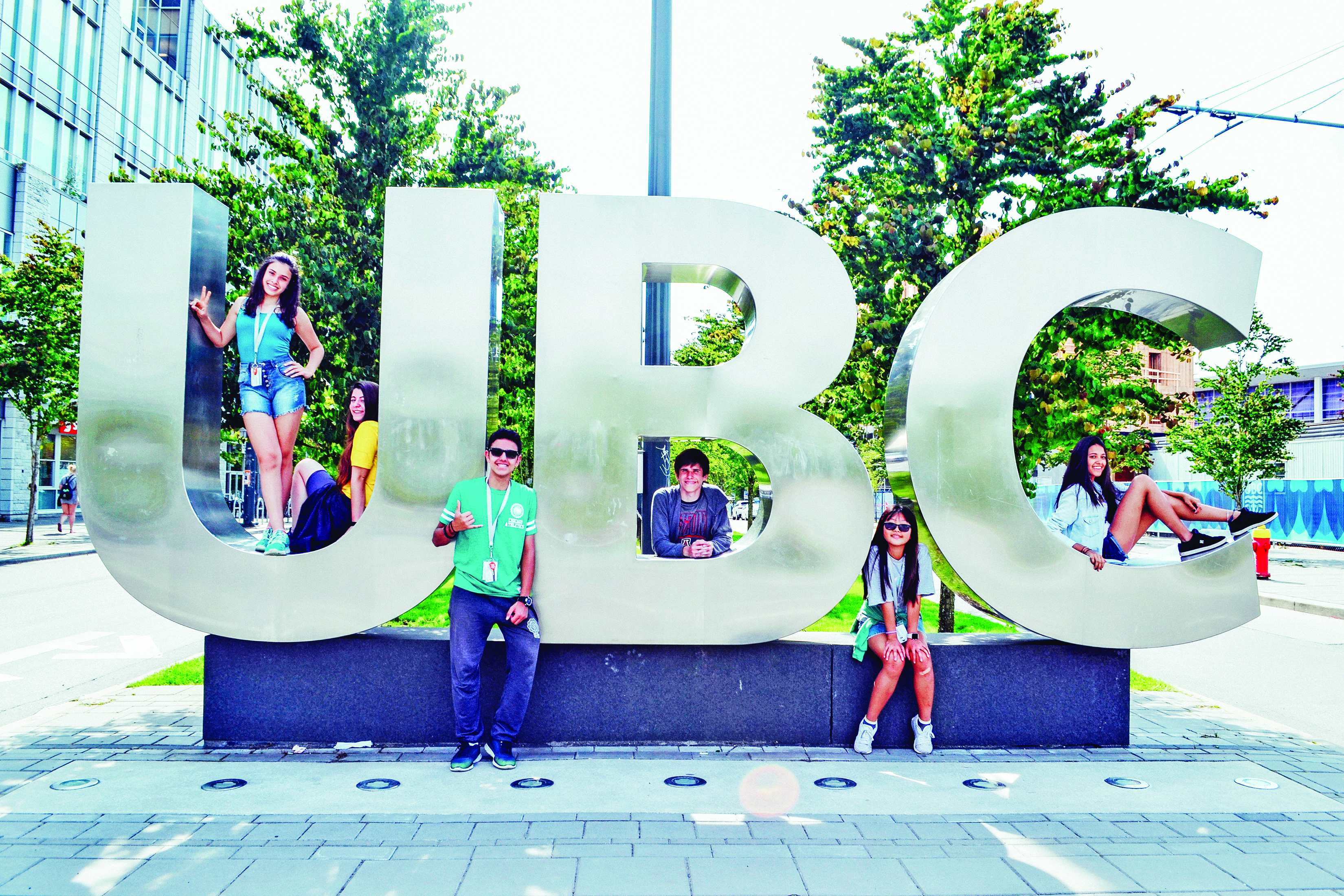 School sign Vancouver UBC with students