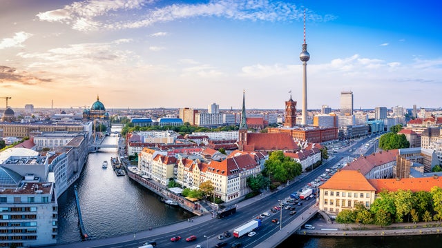 Berlin skyline panorama featuring TV tower and Spree River in Germany