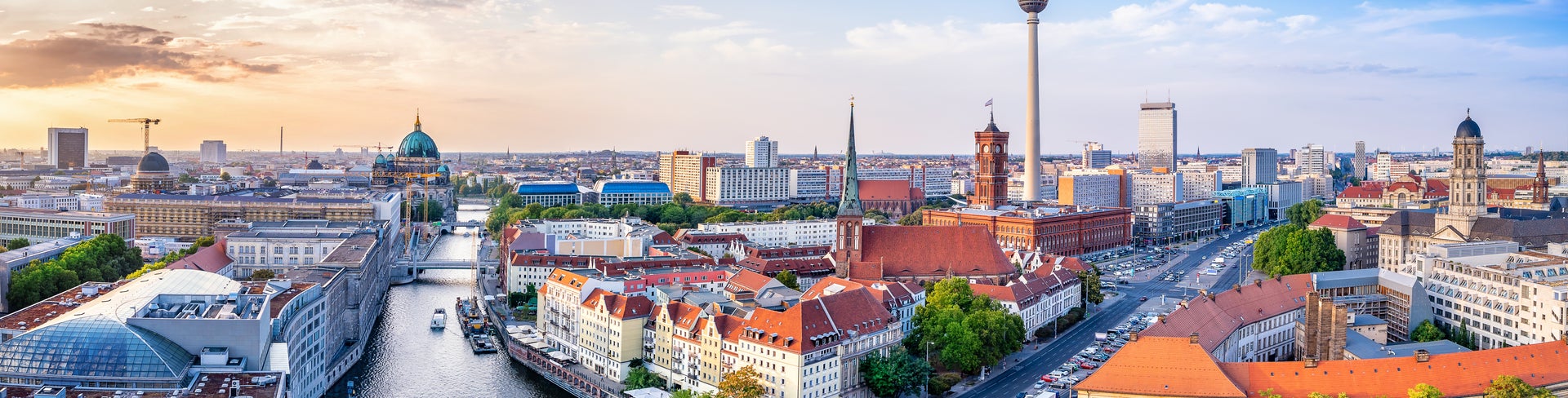 Berlin skyline panorama featuring TV tower and Spree River in Germany