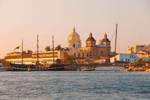 Cartagena de Indias, Colombia, at sunset showing the city's romantic and historic charm