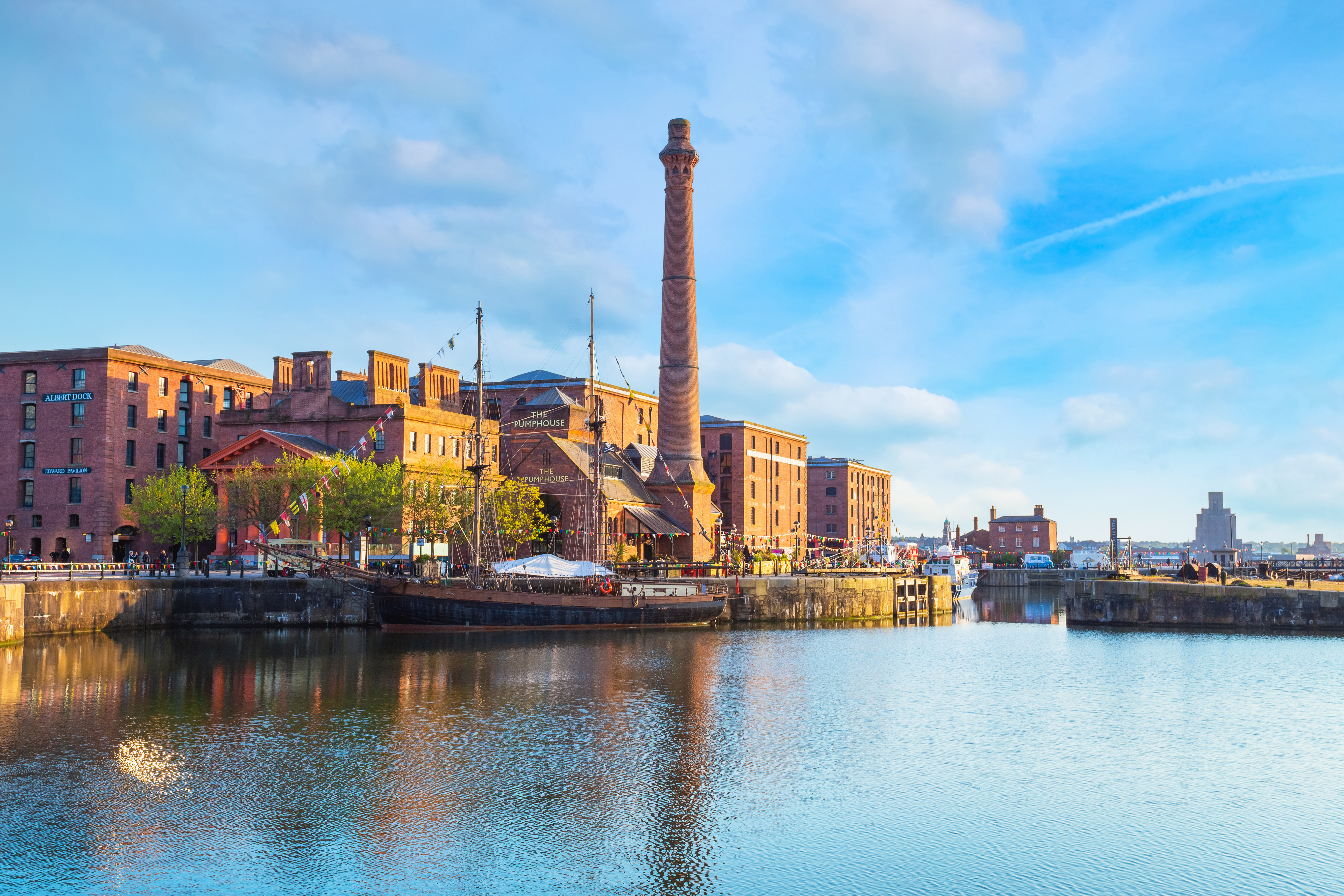 Royal Albert Dock in Liverpool with historic buildings and waterfront views