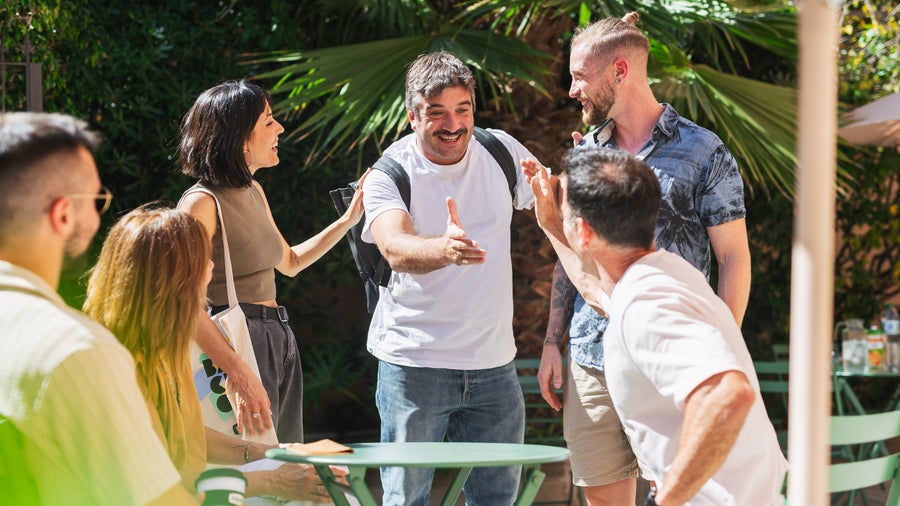 A group of students in the school's patio