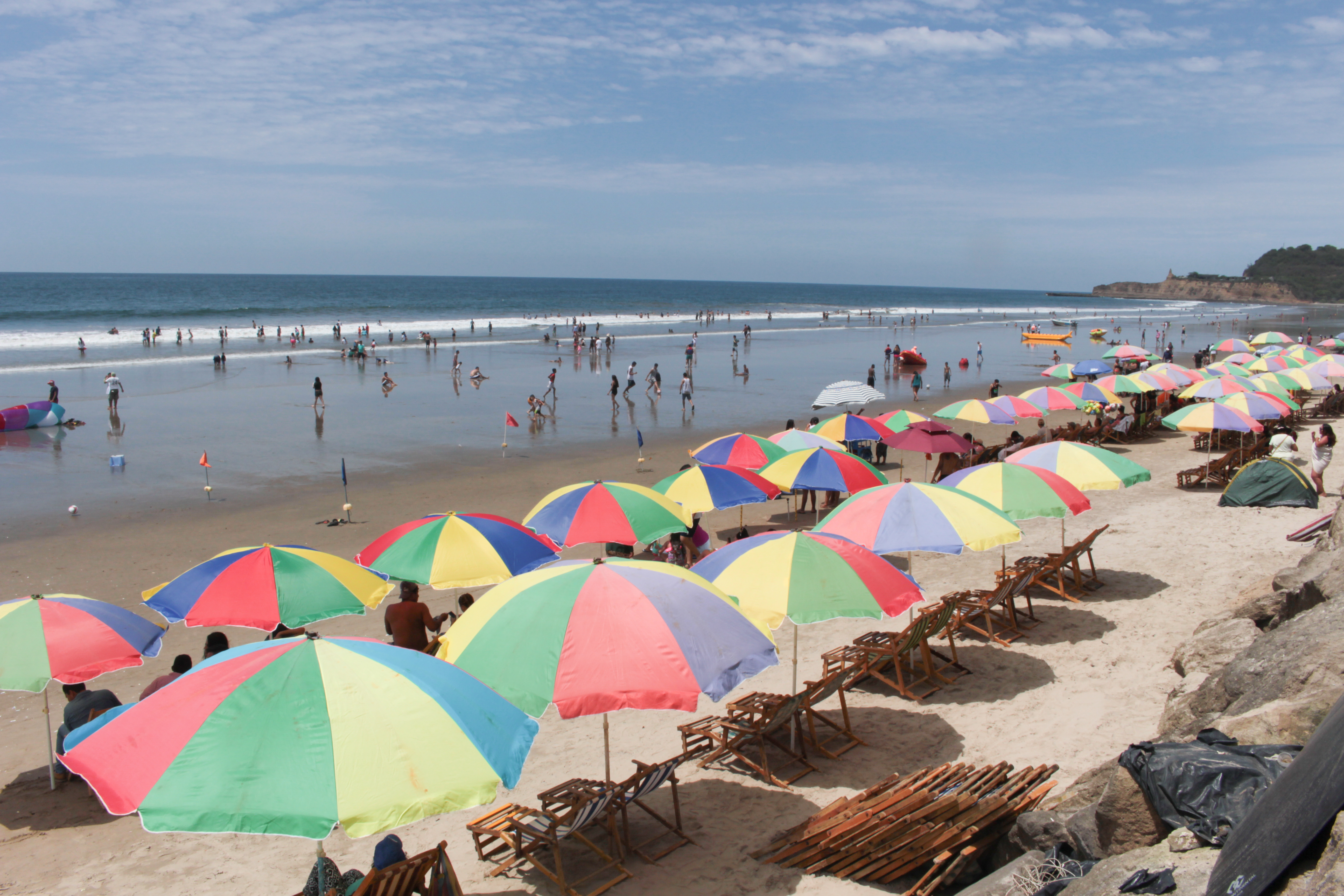 Colorful Beach umbrellas in Montañita, Ecuador