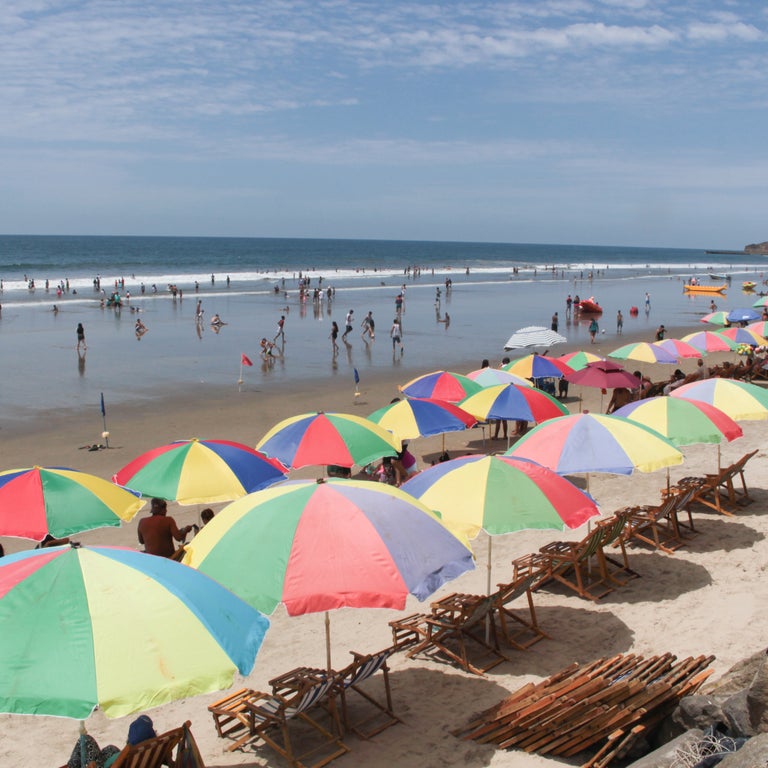 Colorful Beach umbrellas in Montañita, Ecuador
