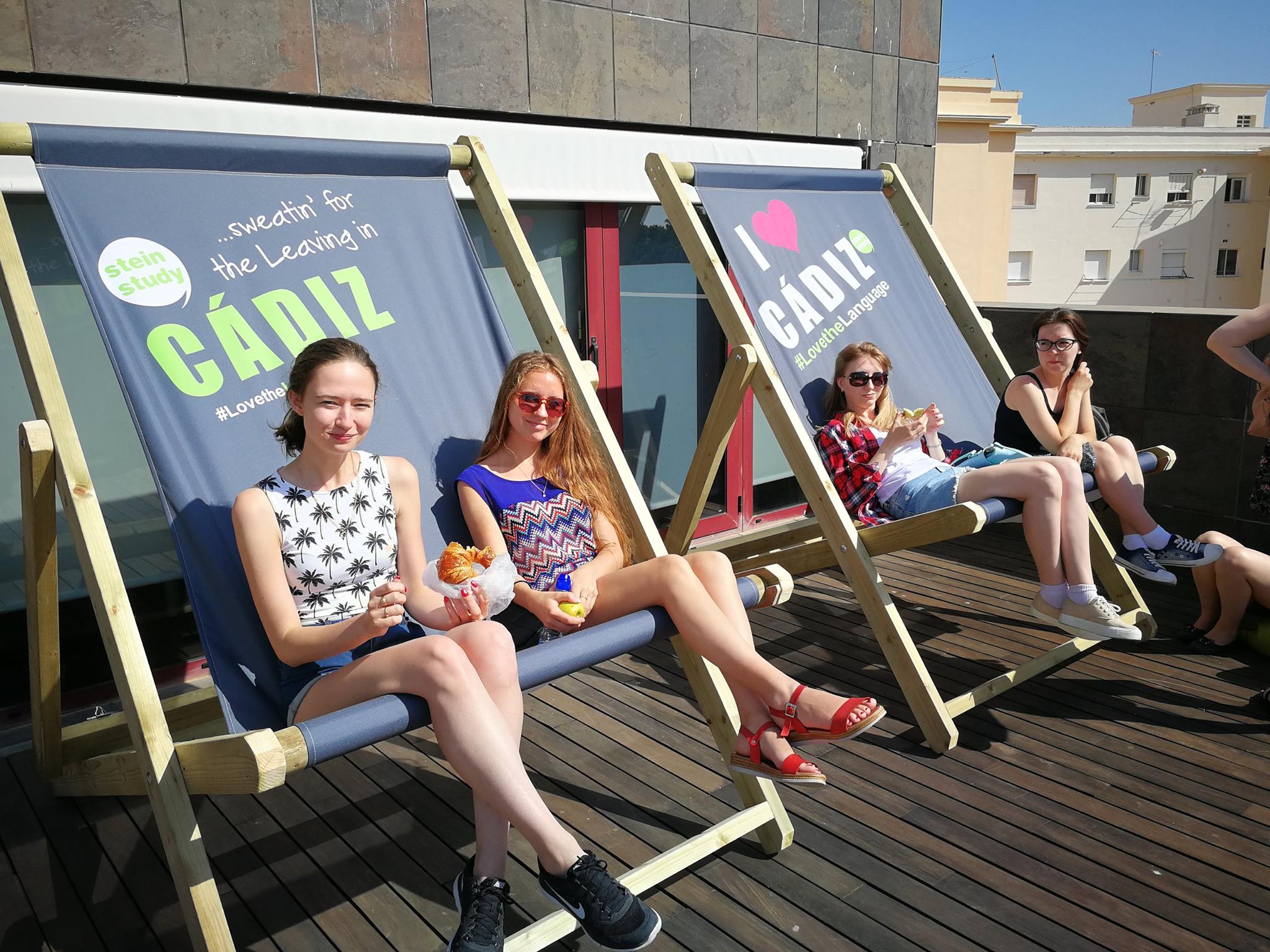 Students in school's terrace at CLIC Cadiz