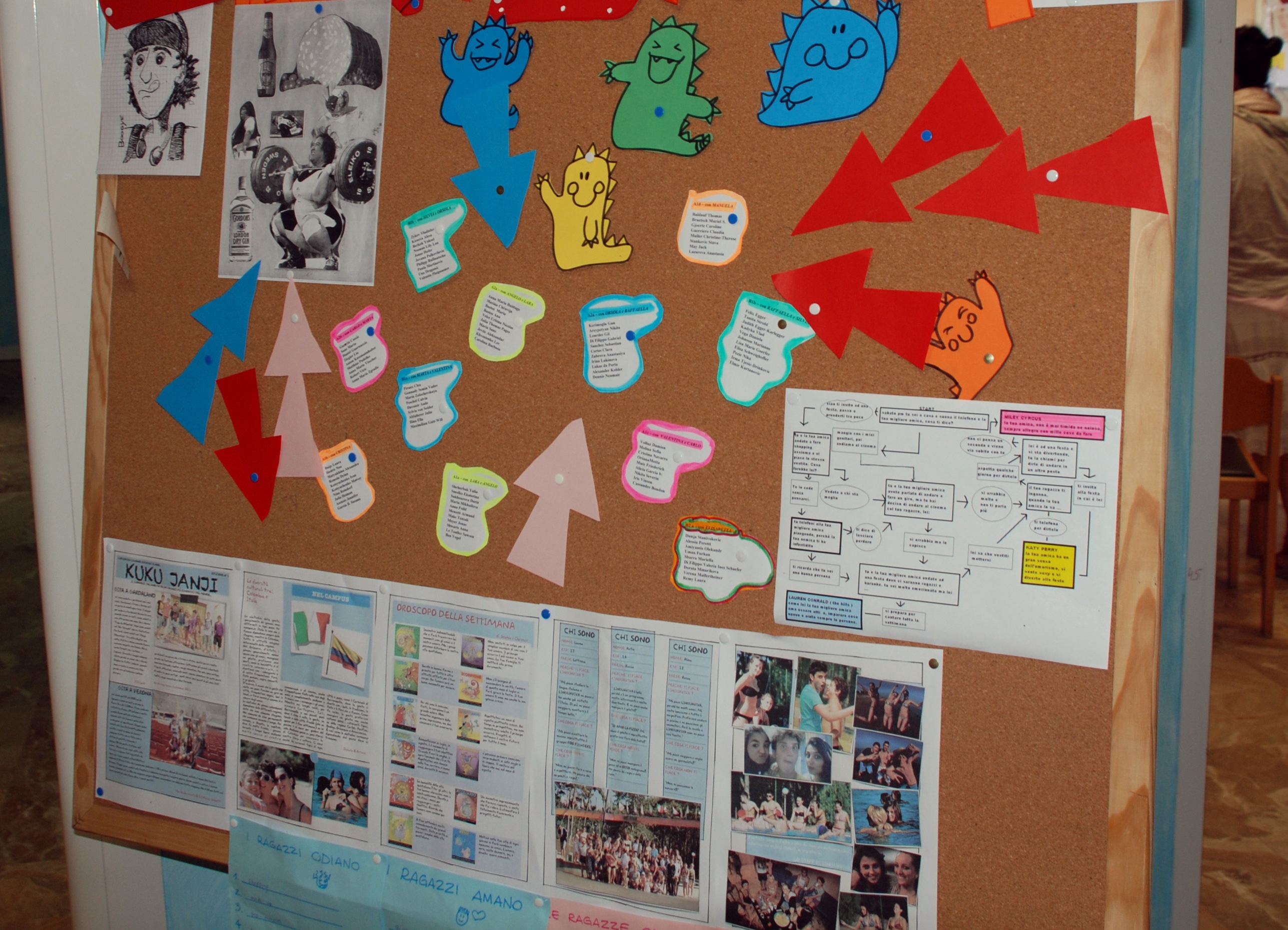 Notice board at the Summer course for Juniors in Lignano