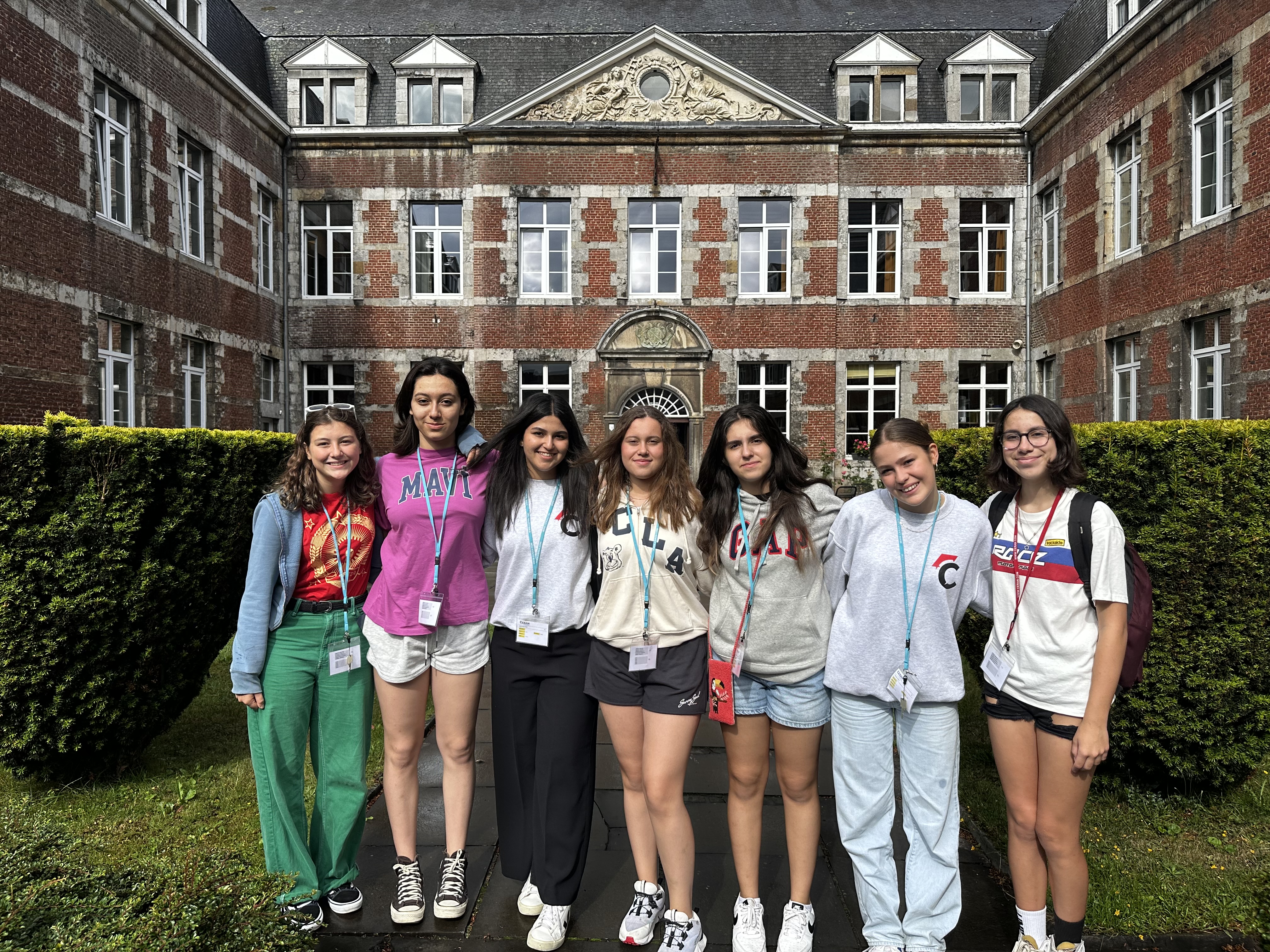 School building with students