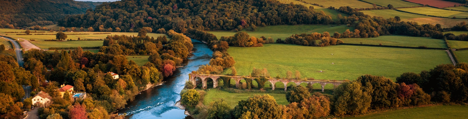 Aerial view of Countryside in Monmouth Wales