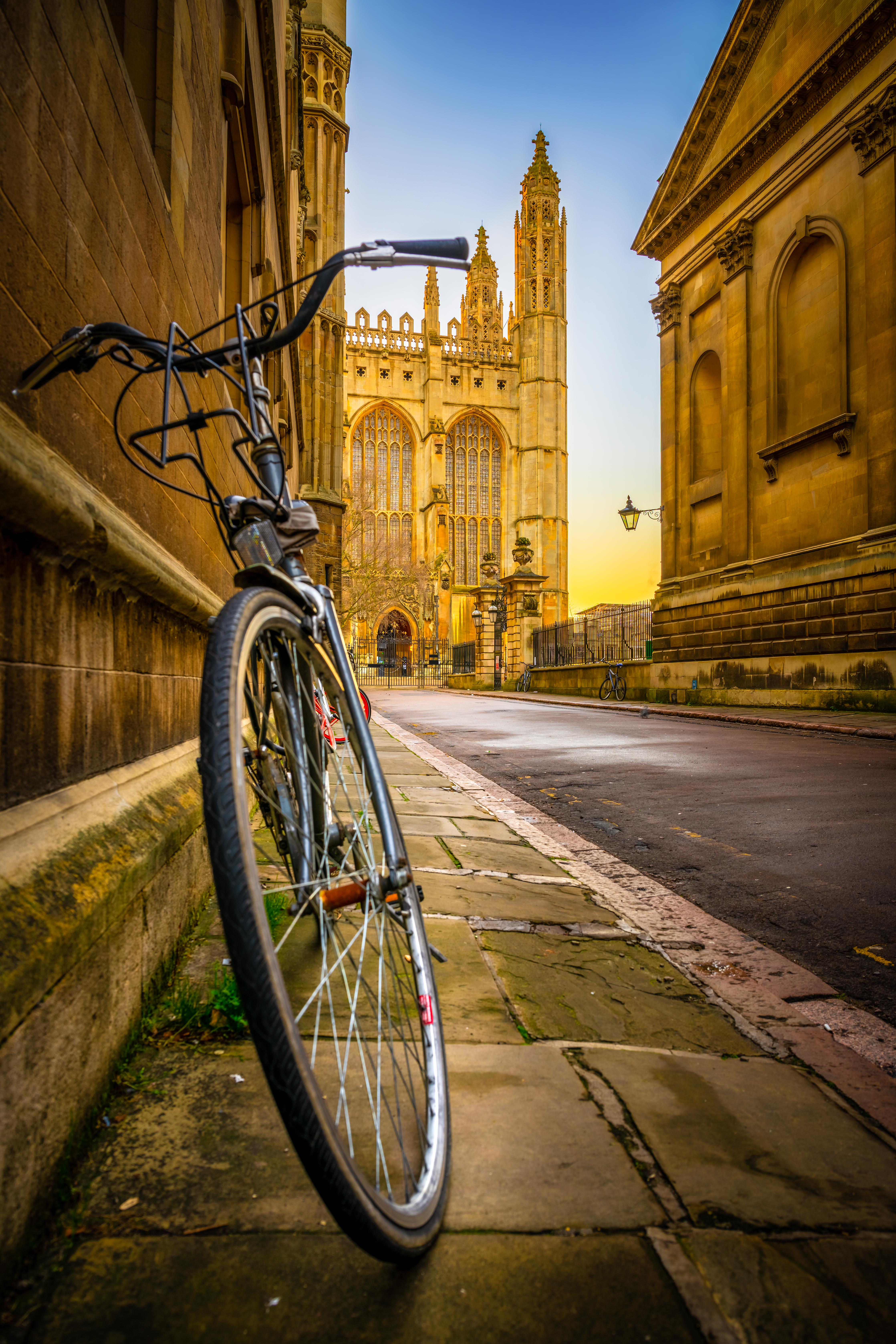 Close-up of a bicycle parked near Cambridge University, Cambridge UK