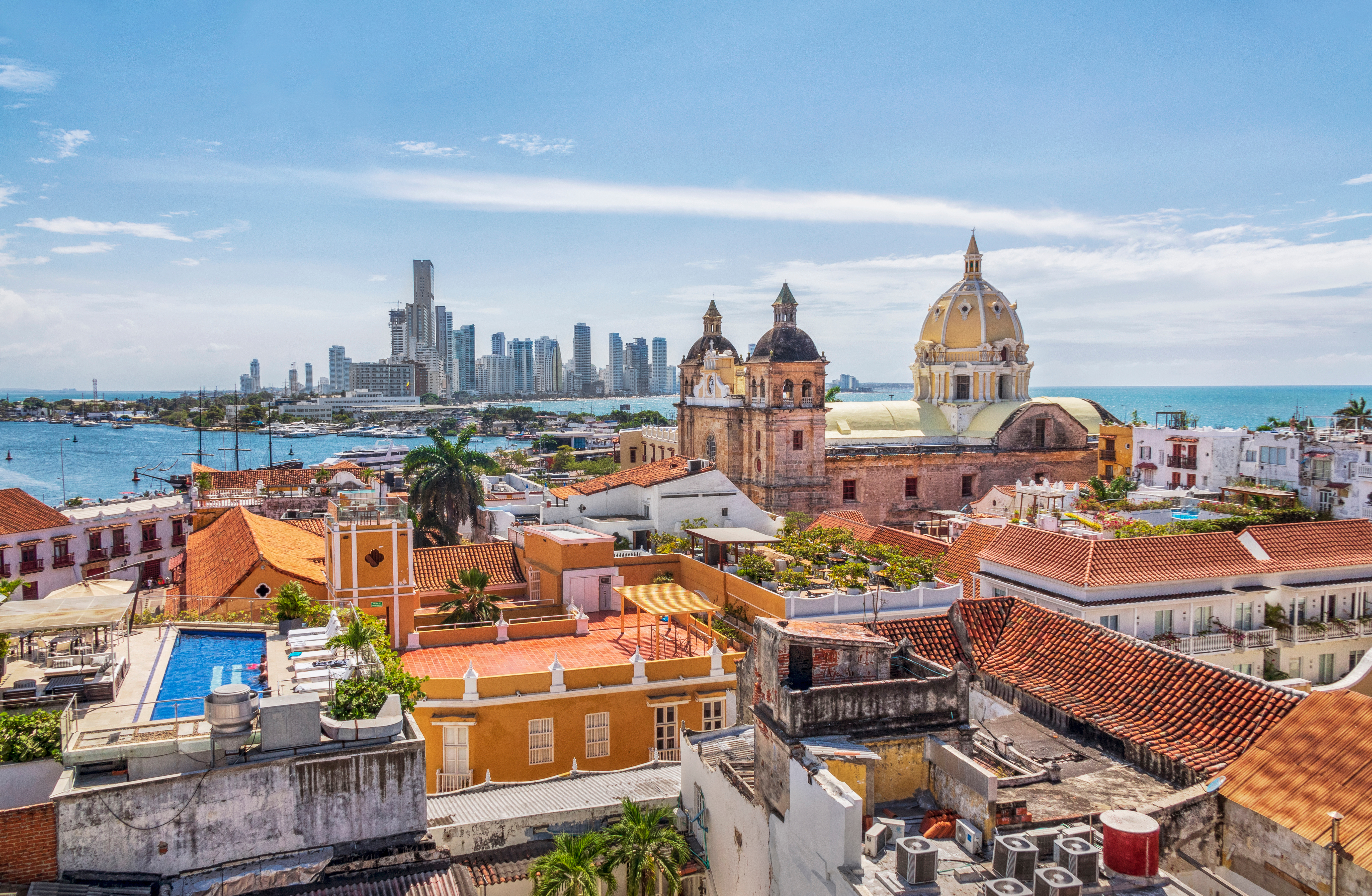 View of the St. Peter Claver church and the old town in Cartagena, Colombia