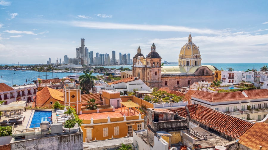 View of the St. Peter Claver church and the old town in Cartagena, Colombia