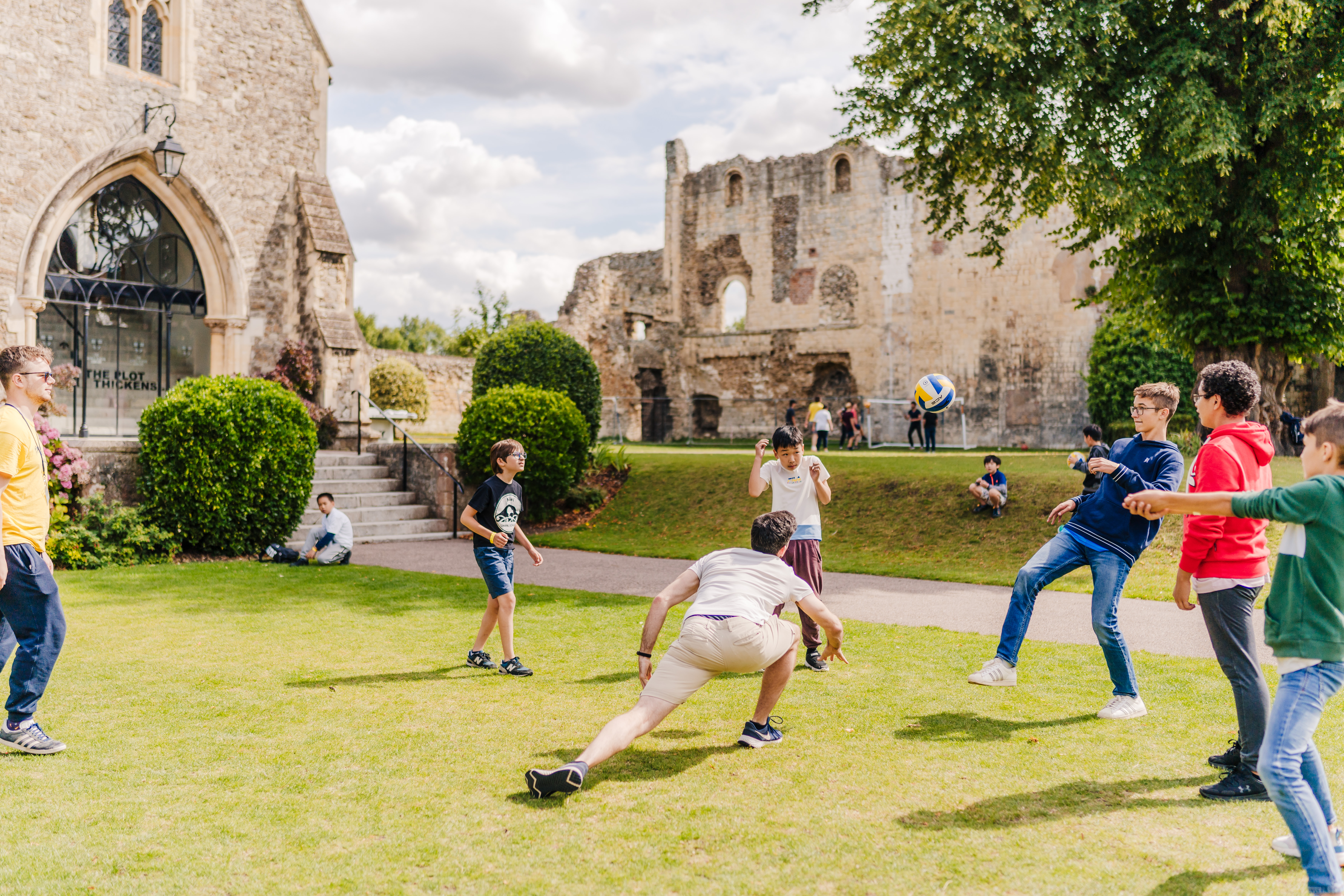 A group of students playing football
