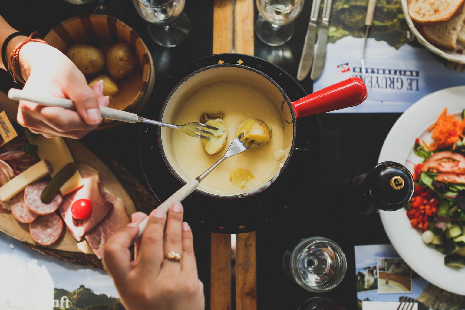 fondue pot with food