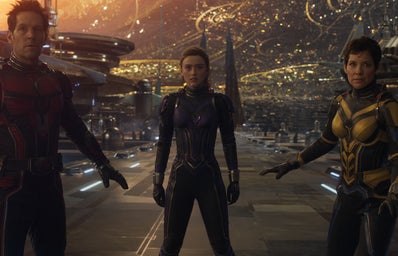 paul rudd, kathryn newton, and evangeline lilly in antman and the wasp: quantumania