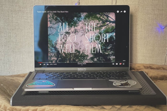 A laptop showing an image.