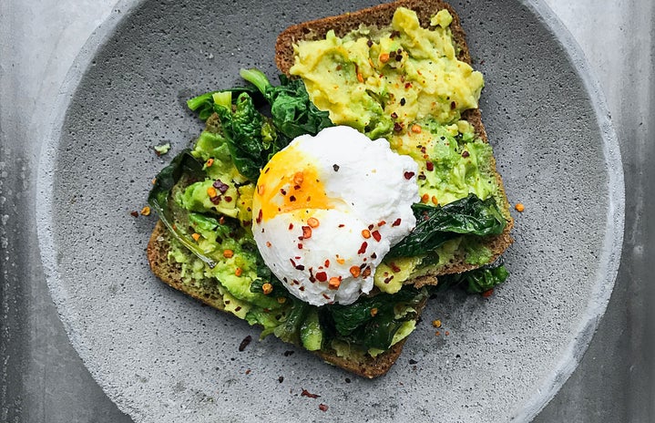 Toast with avocado and egg on top