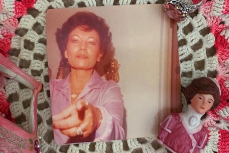 vintage photo of woman and antiques