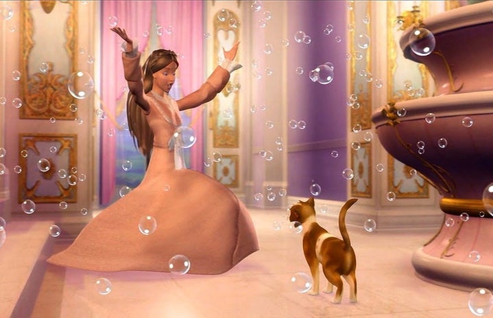 Barbie with her cat in the Princess and the Pauper movie.