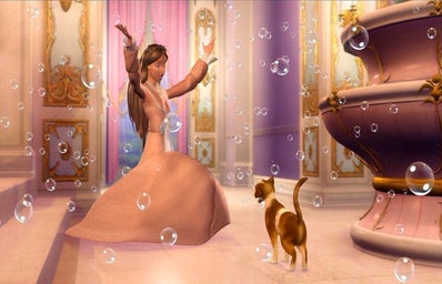 Barbie with her cat in the Princess and the Pauper movie.