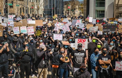 crowd of protesters against Asian hate