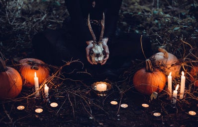 Halloween themed with pumpkins and candles