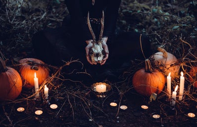 Halloween themed with pumpkins and candles