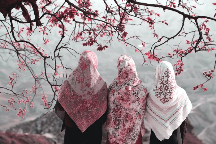 Three muslim women under a cherry blossom tree by Hasan Almasi?width=698&height=466&fit=crop&auto=webp