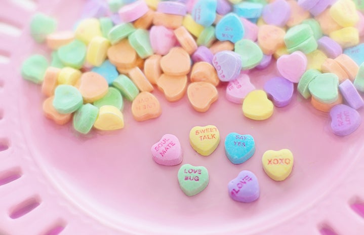 Conversation hearts on plate