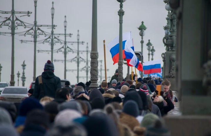 Protests Russian Crowd and Flags