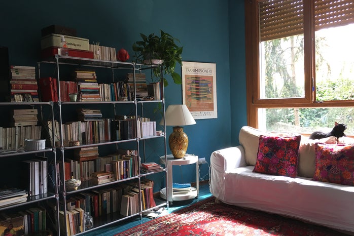 Bookshelves and couch, a home library