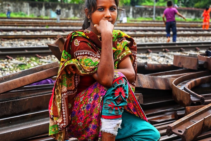 woman on railway in Bangladesh