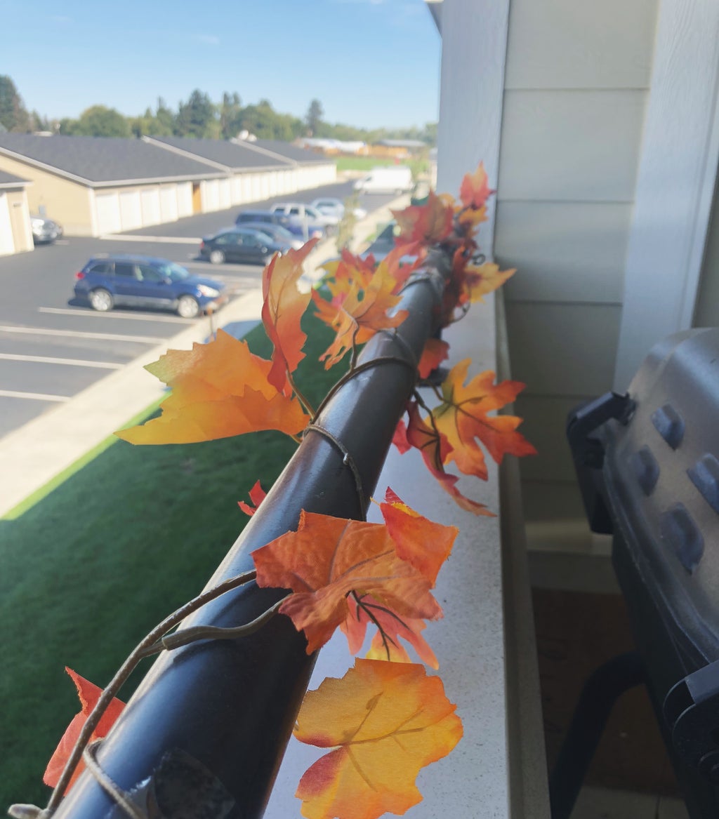 Leaf garland on a balcony