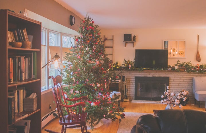 living room decorated with Christmas decor