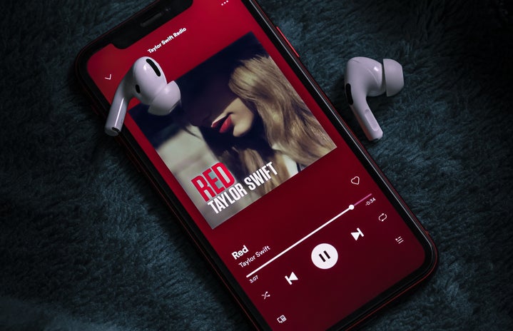 Photo of a phone playing "Red" by Taylor Swift